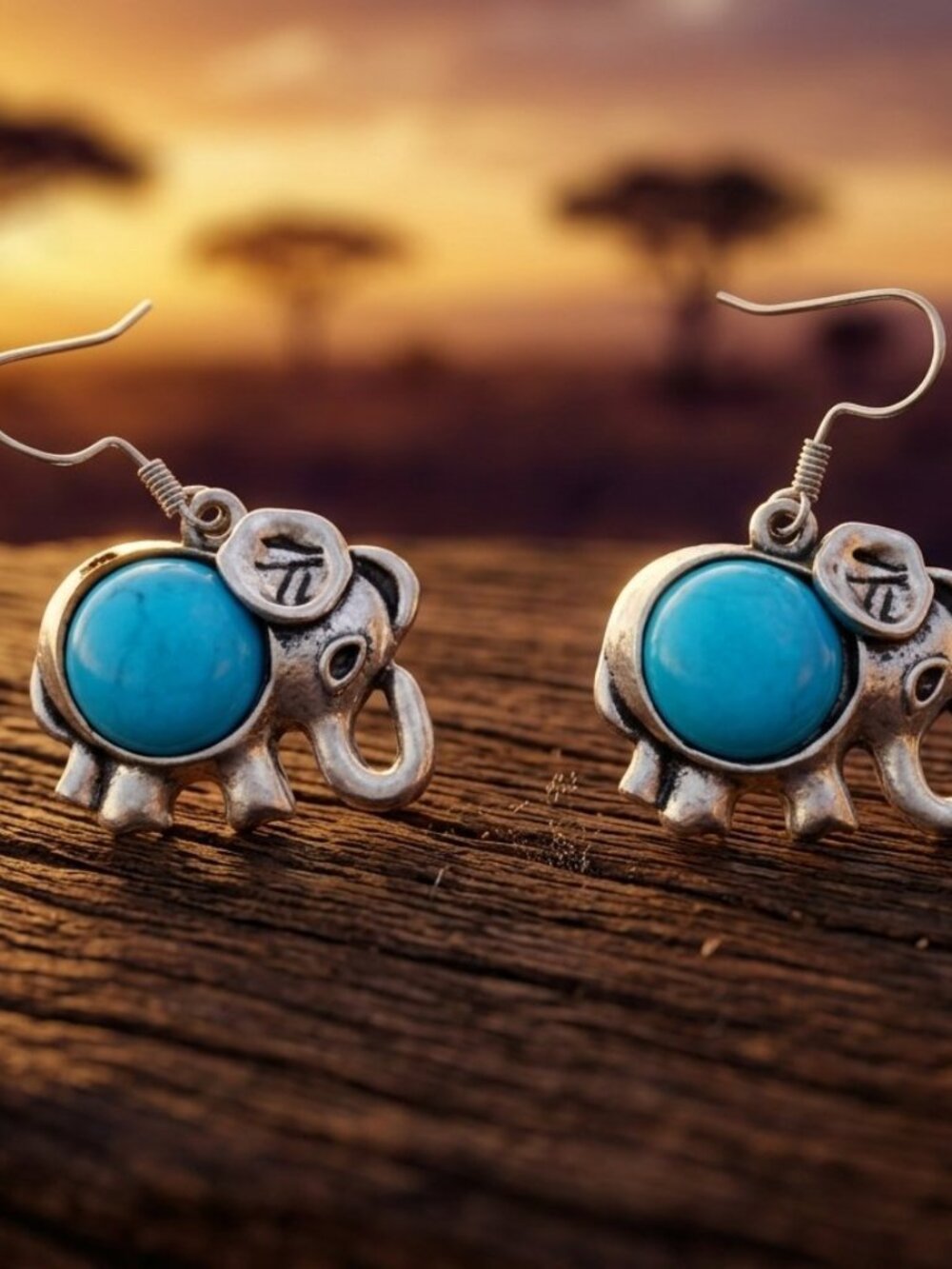 Tibetan Silver & Turquoise Dangle Elephant Theme Earrings